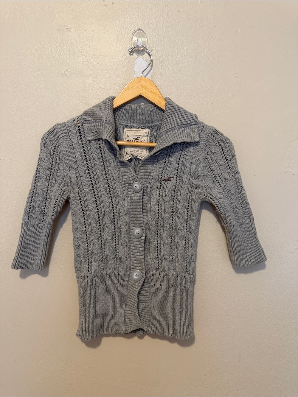 Hollister Light Gray Cable-Knit Button Cardigan